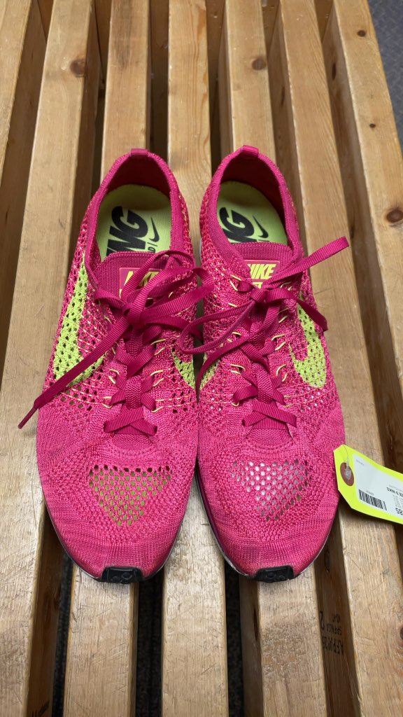 Nike Flyknit Racer Running Shoes - Pink/Yellow - Size 9