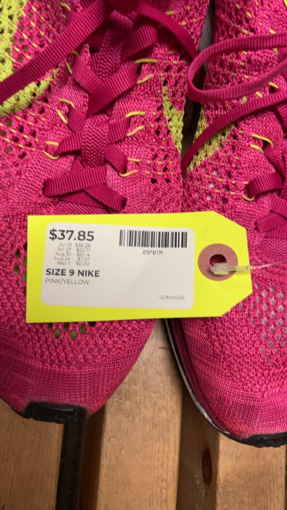 Nike Flyknit Racer Running Shoes - Pink/Yellow - Size 9