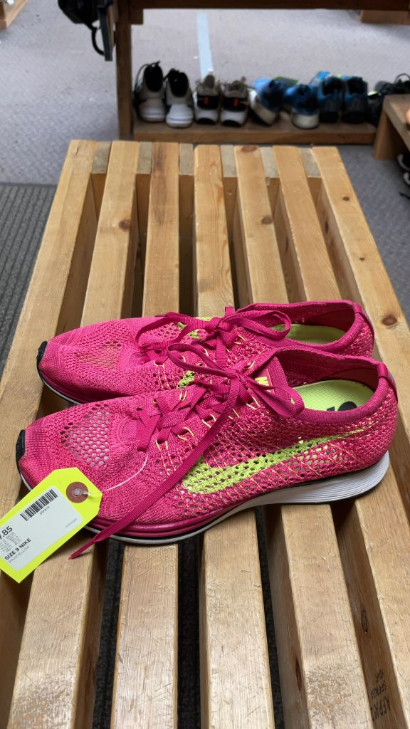 Nike Flyknit Racer Running Shoes - Pink/Yellow - Size 9