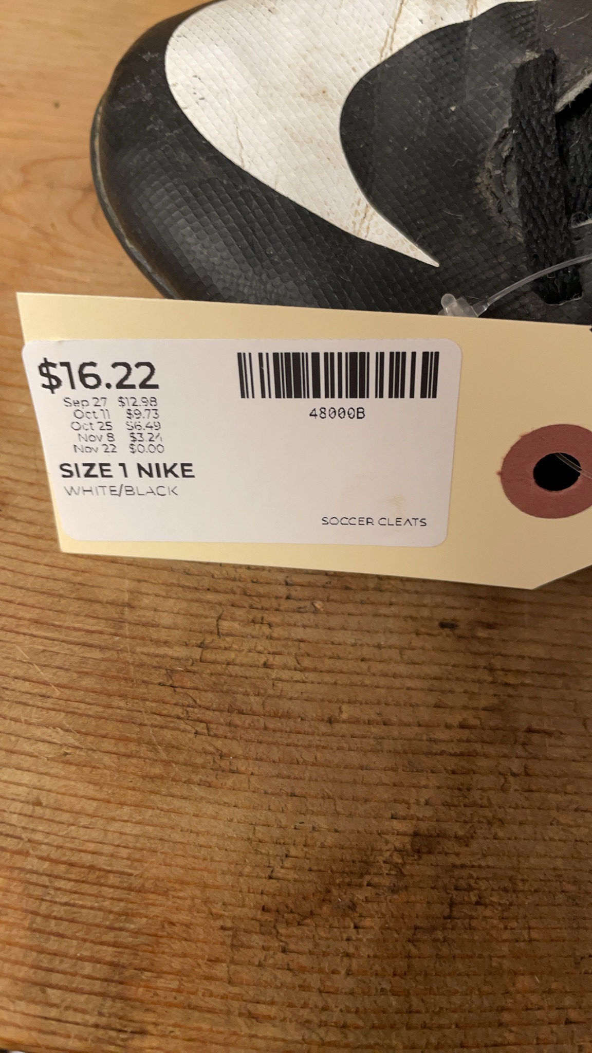 Nike Soccer Cleats Size 1 White/Black