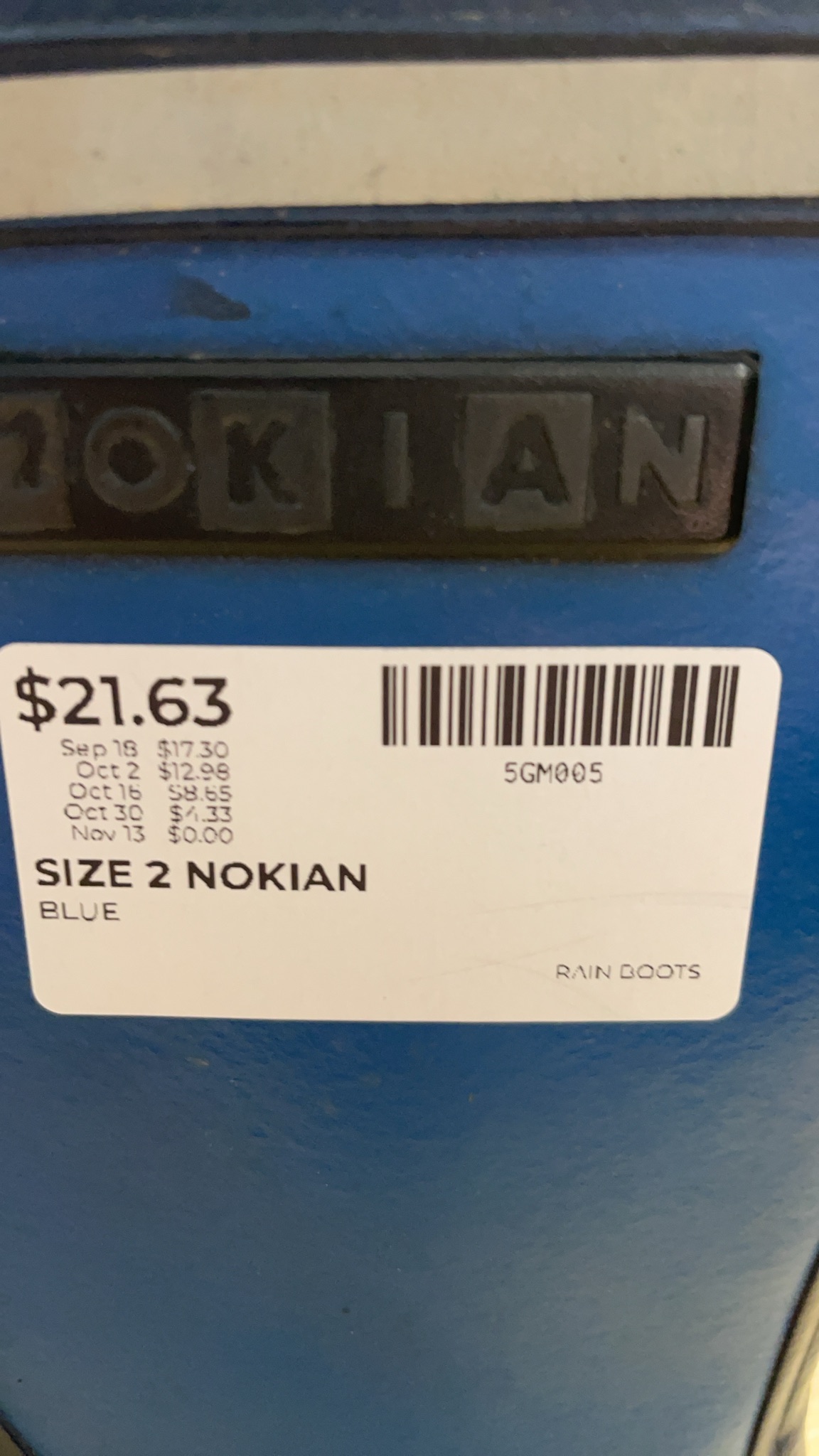 Nokian Rain Boots Size 2 Blue