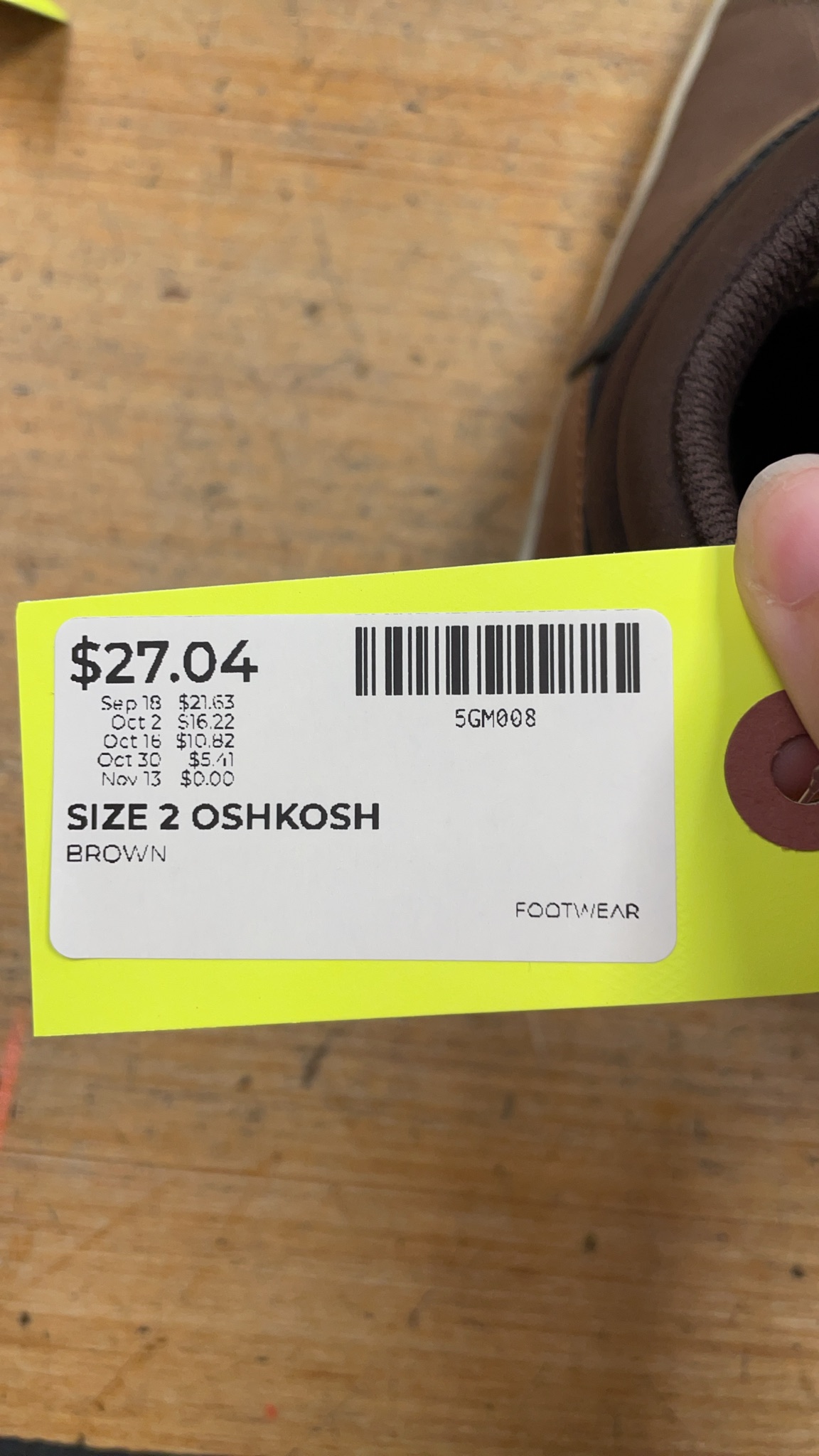 OshKosh Mid-Top Sneakers Size 2 Brown
