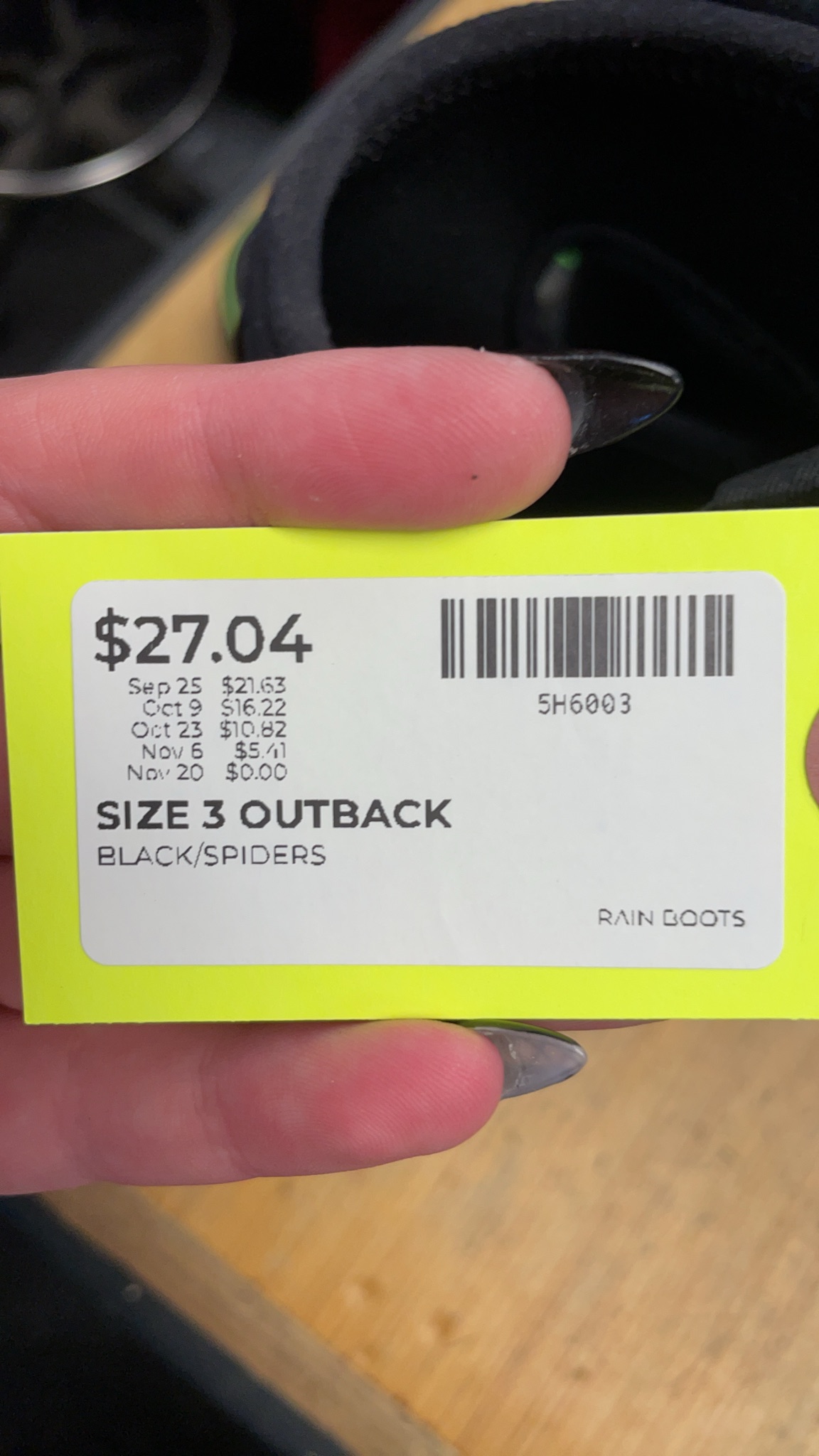 Outback Size 3 Black Spiders Rain Boots