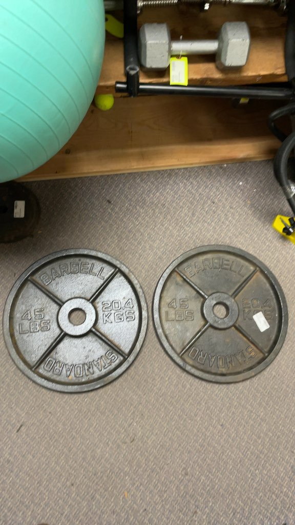 Pair of 45lb Standard Barbell Cast Iron Weight Plates