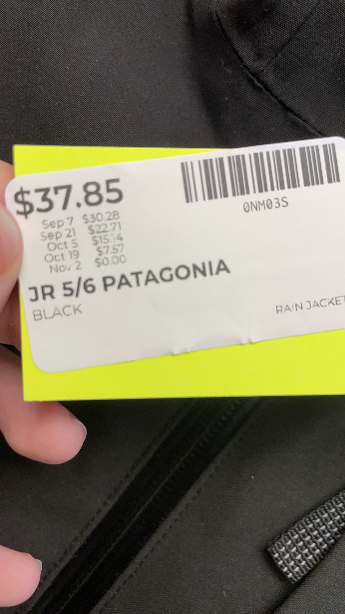 Patagonia Junior Rain Jacket - Black - Size 5/6