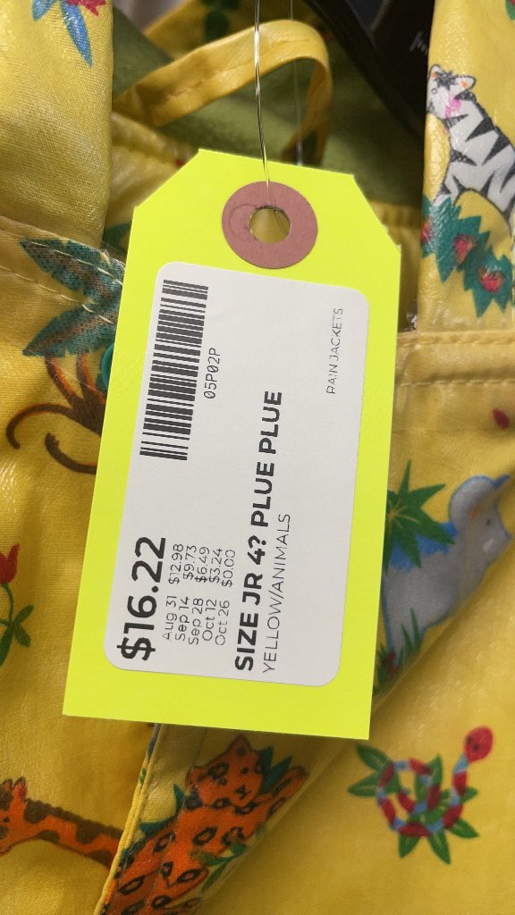 Plue Plue Kids Yellow Animal Print Rain Jacket