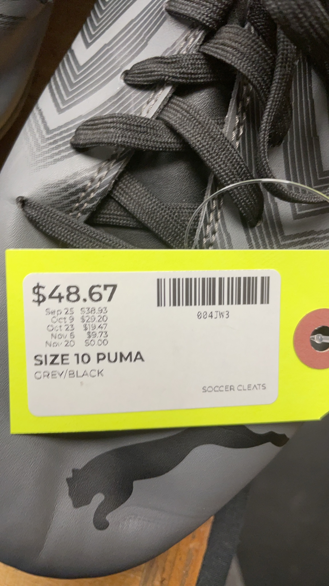 Puma Soccer Cleats Size 10 Grey/Black