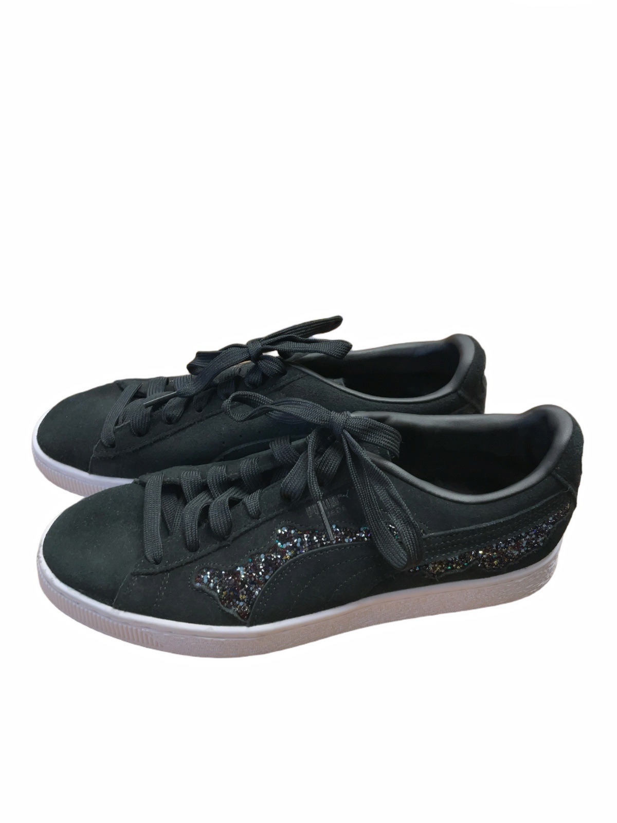 Puma Suede Ladies 10 Black Glitter Sneakers - image 1