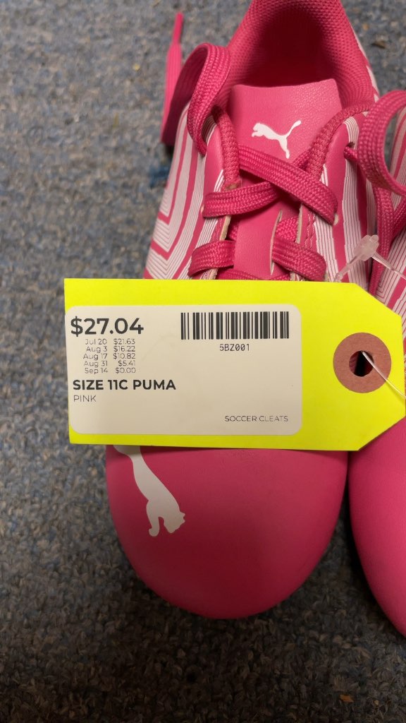 Puma Youth Soccer Cleats - Pink/White - Size 11C