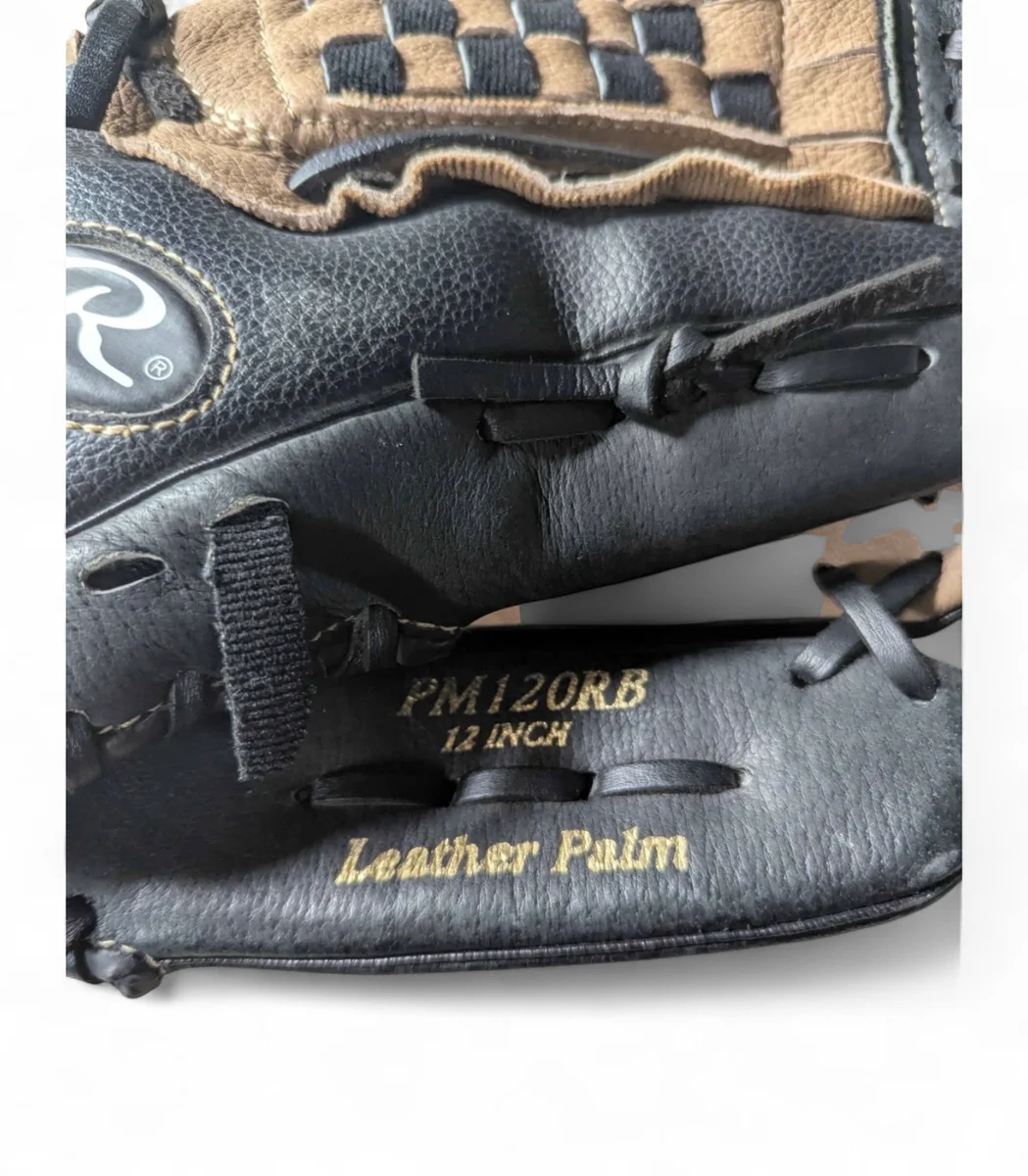 Rawlings PM120RB Leather Palm Baseball Glove - Black/Tan - 12" - Good Condition - image 1