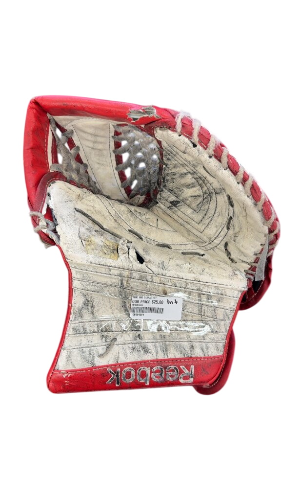 Reebok Goalie Catcher 18K Red/White Used Intermediate

Some damaged to it on the lower palm and at the top.  Priced for street or backup use