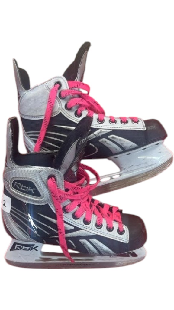 Reebok Hockey Skates Black/Silver/Pink Used Size 2 - image 1