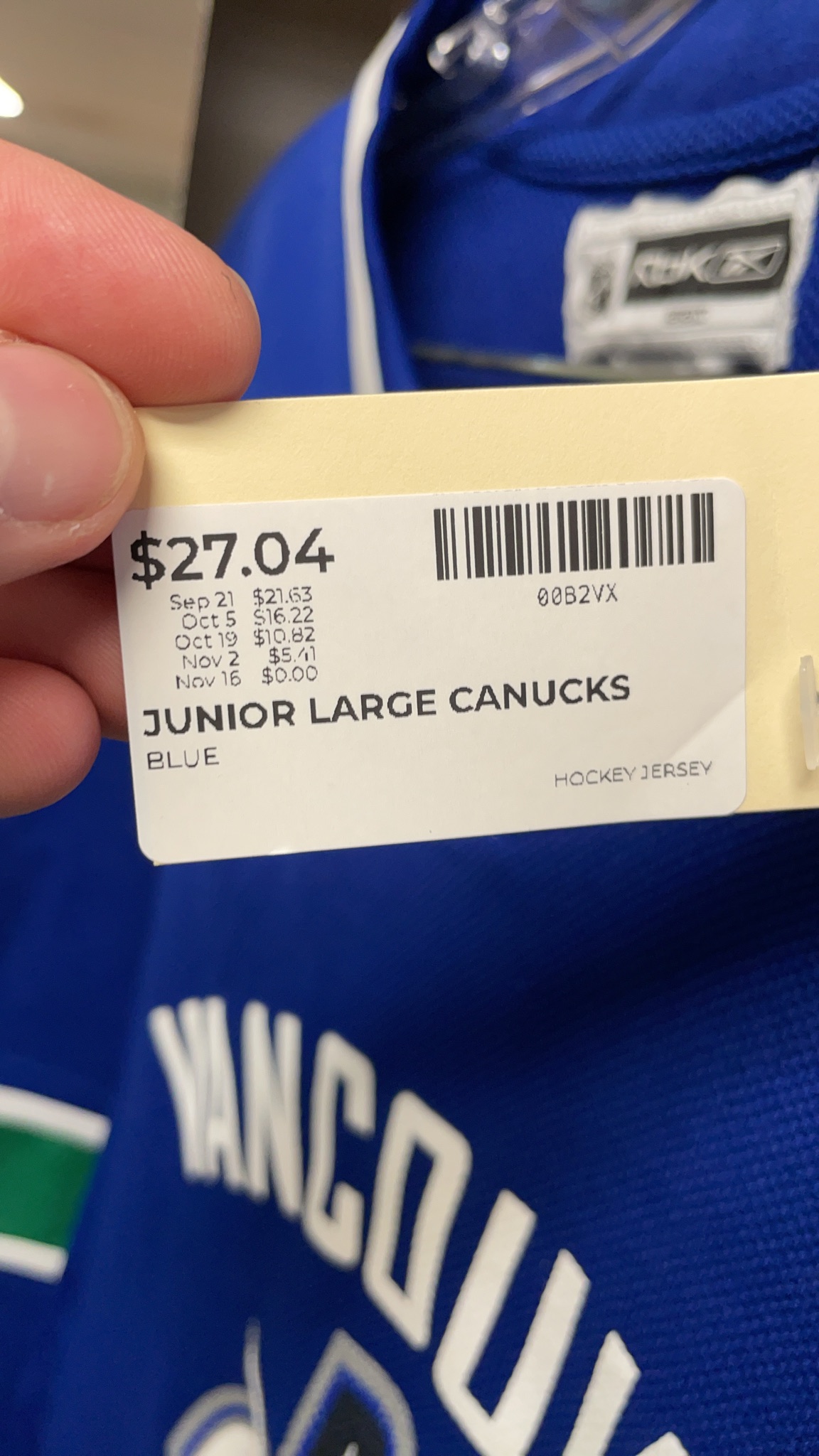 Reebok Vancouver Canucks Junior Large Blue Hockey Jersey