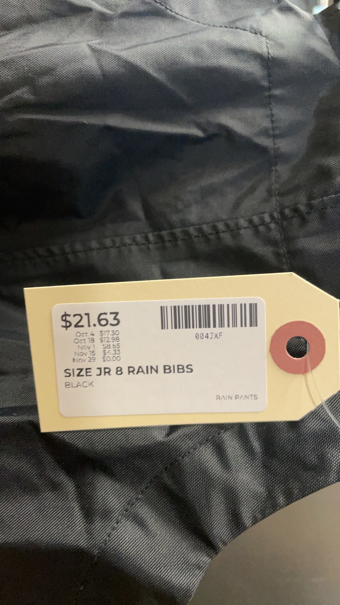 REI Rain Bibs JR 8 Black