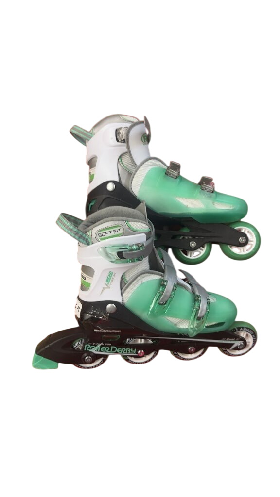 Roller Derby V-Tech 500 Adjustable Inline Skates - White/Mint Green - Size 6-9 - image 1