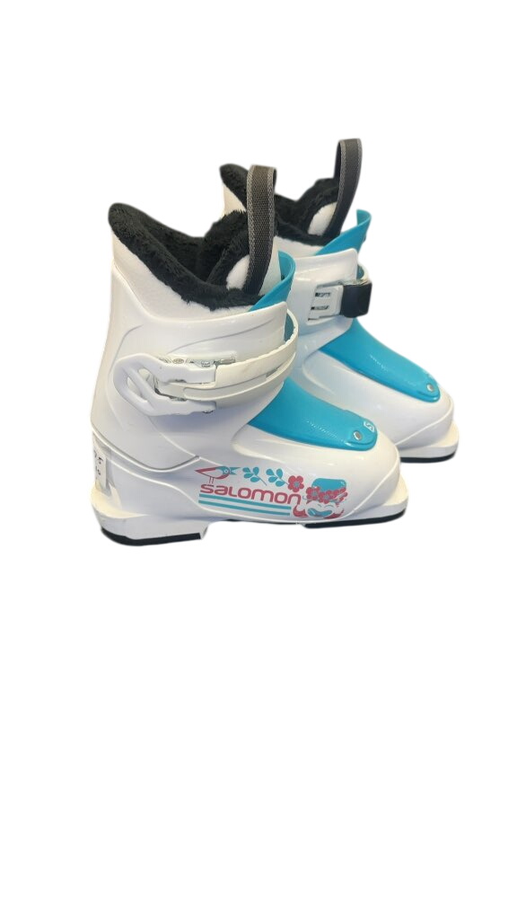 Salomon Kids Ski Boots T1 White Blue Used Size 17.5 - image 1