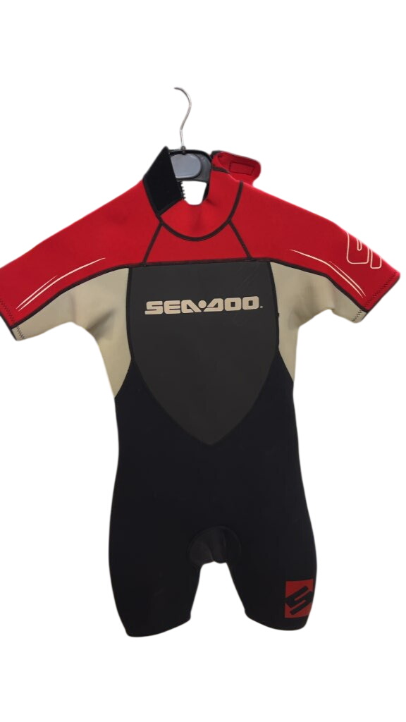 Sea-Doo Junior Shorty Wetsuit Ultra Flex Red/Black/Grey Used Size 10 - image 1