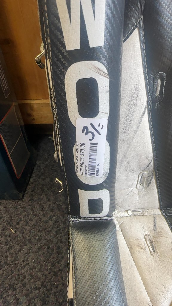 Sher-Wood Hawk System Goalie Leg Pads White/Black Used 31"