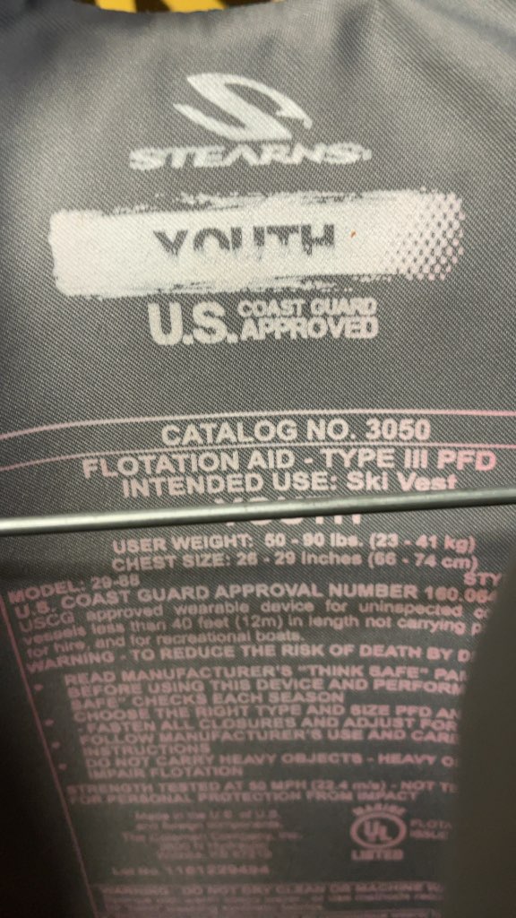 Stearns Youth Life Jacket PFD 50-90 lbs Grey/Green/Blue