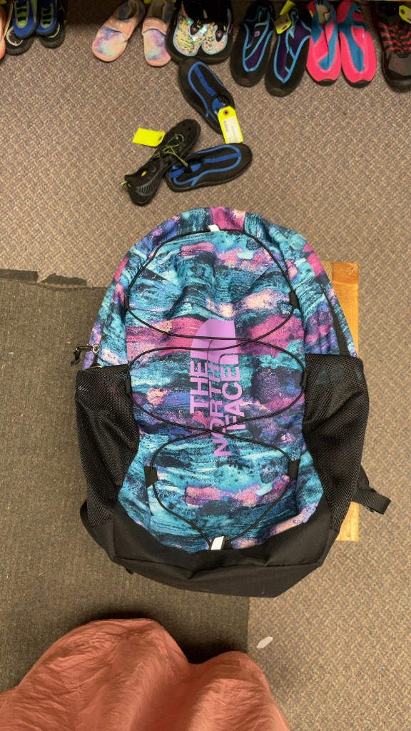 The North Face Blue and Purple Patterned Backpack