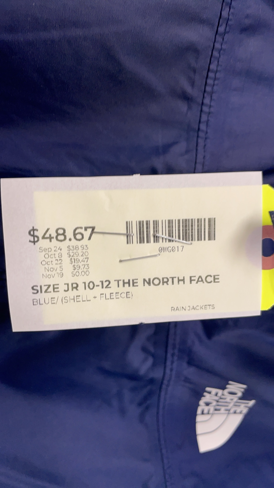 The North Face DryVent Rain Jacket JR 10-12 Blue Shell + Fleece