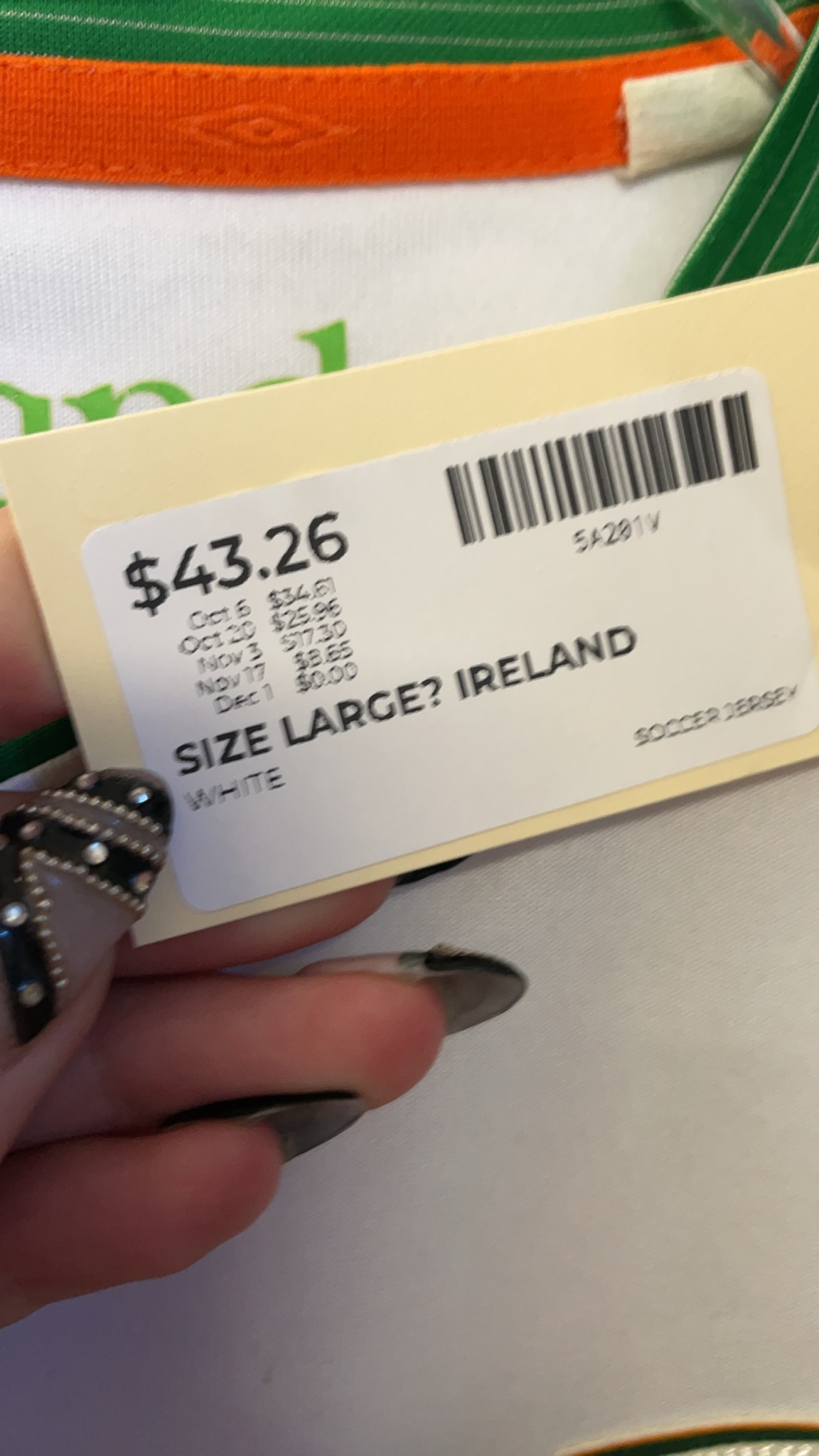 Umbro Ireland Soccer Jersey Size Large White
