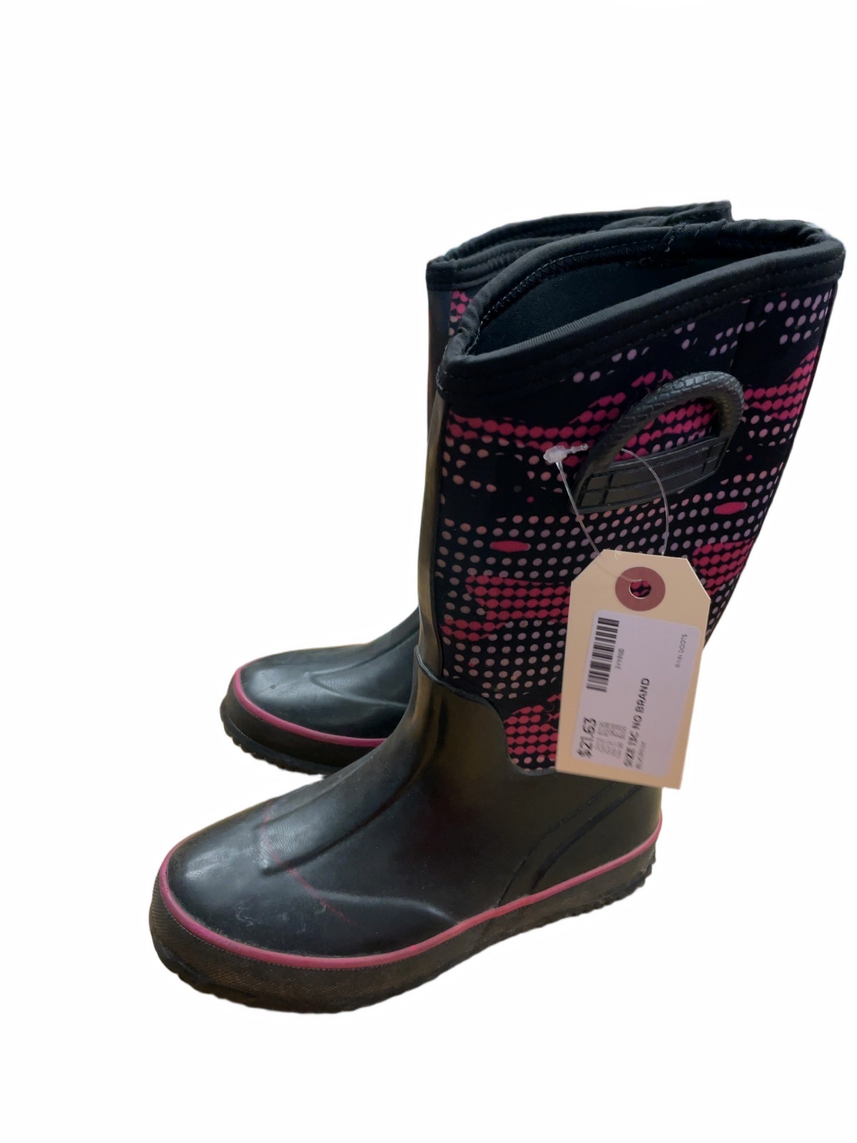 Unbranded Rain Boots Size 13C Black/Pink Patterned - image 1