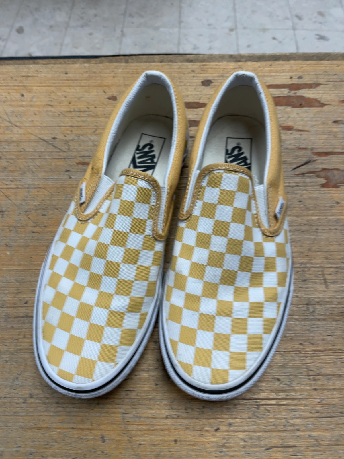 Vans Checkerboard Slip-On Sneakers - Yellow/White - Size 8