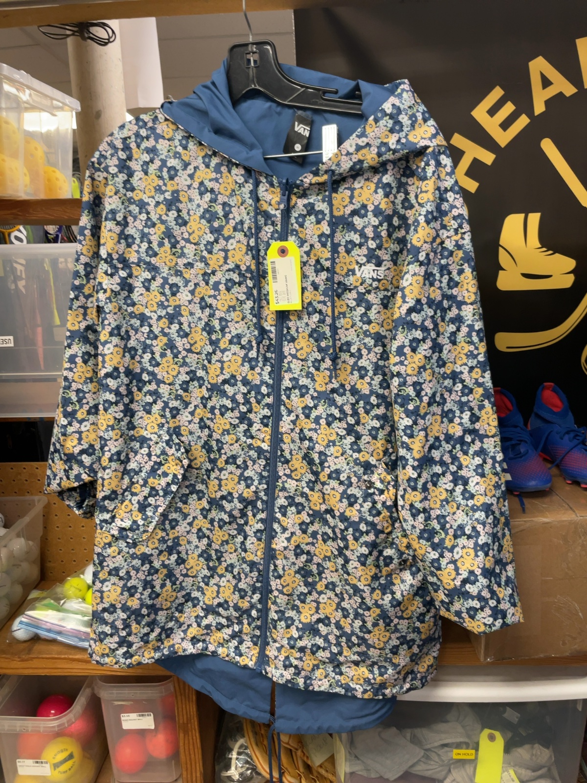 Vans Rain Jacket Size Medium Blue Floral