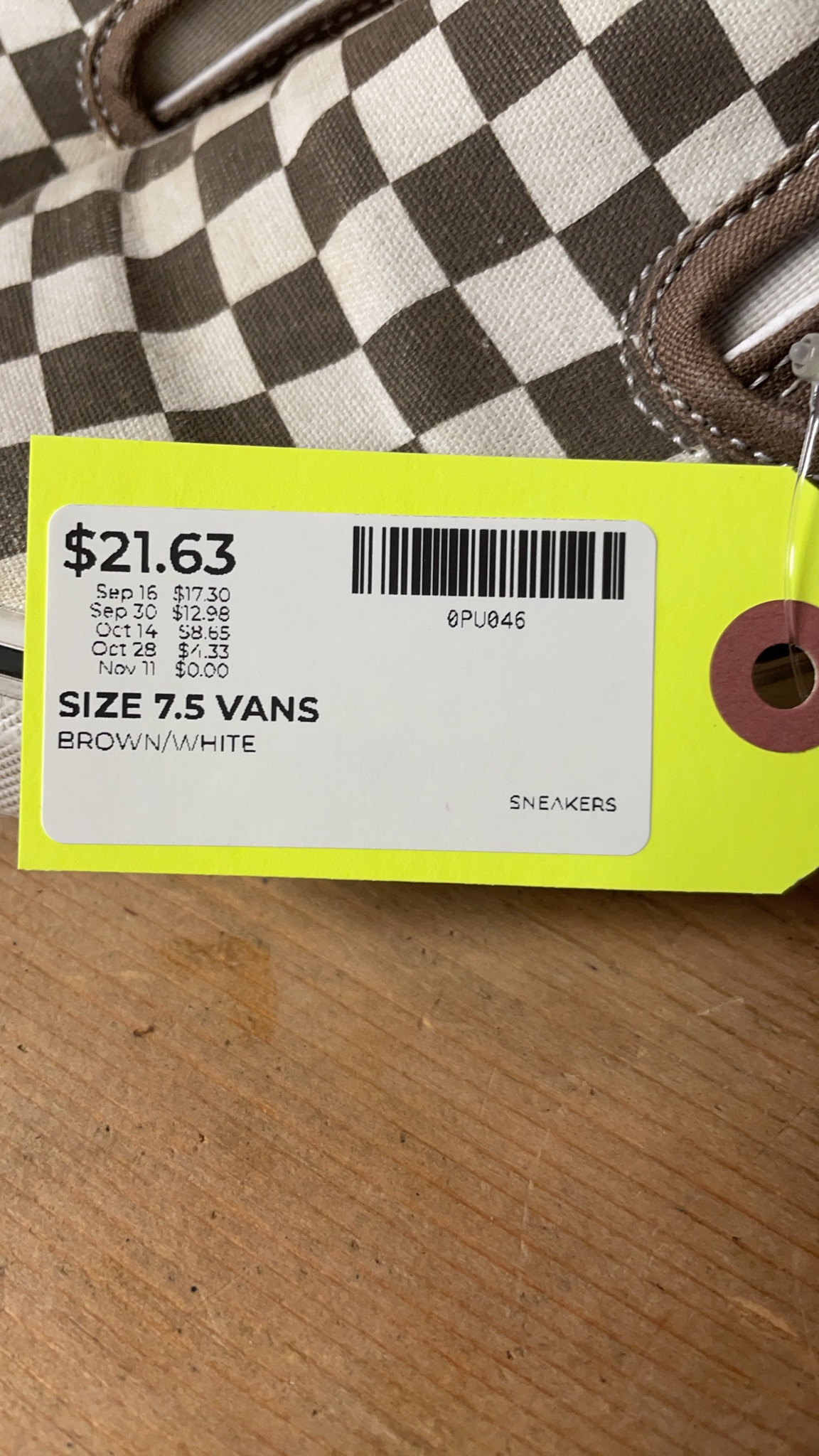 Vans Slip-On Size 7.5 Checkerboard Brown/White