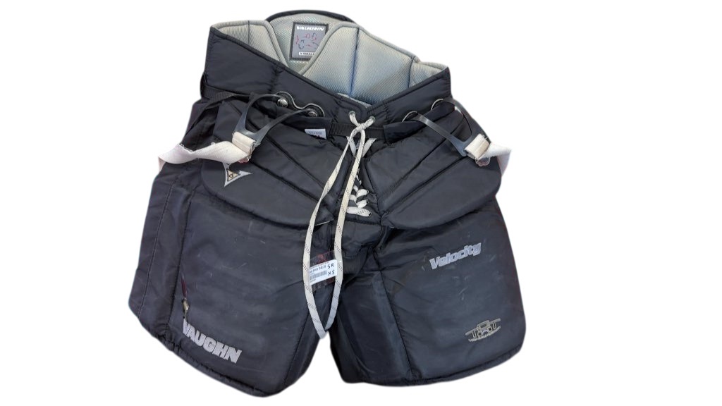 Vaughn Goalie Pants Velocity V6 2000 Pro Used Senior XS-tear on the right pant leg - image 1