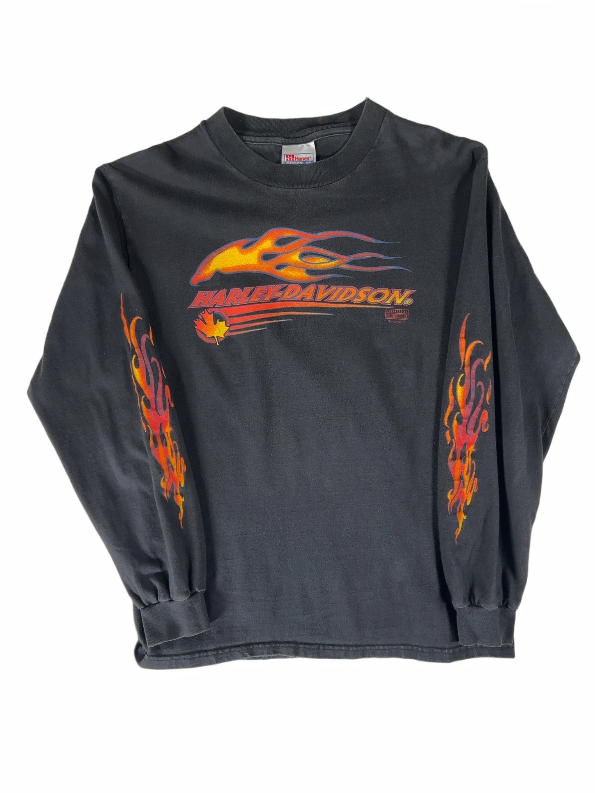 Vintage 90s Harley-Davidson Long Sleeve T-Shirt Polar Bear Flame Vintage Black Medium - image 1