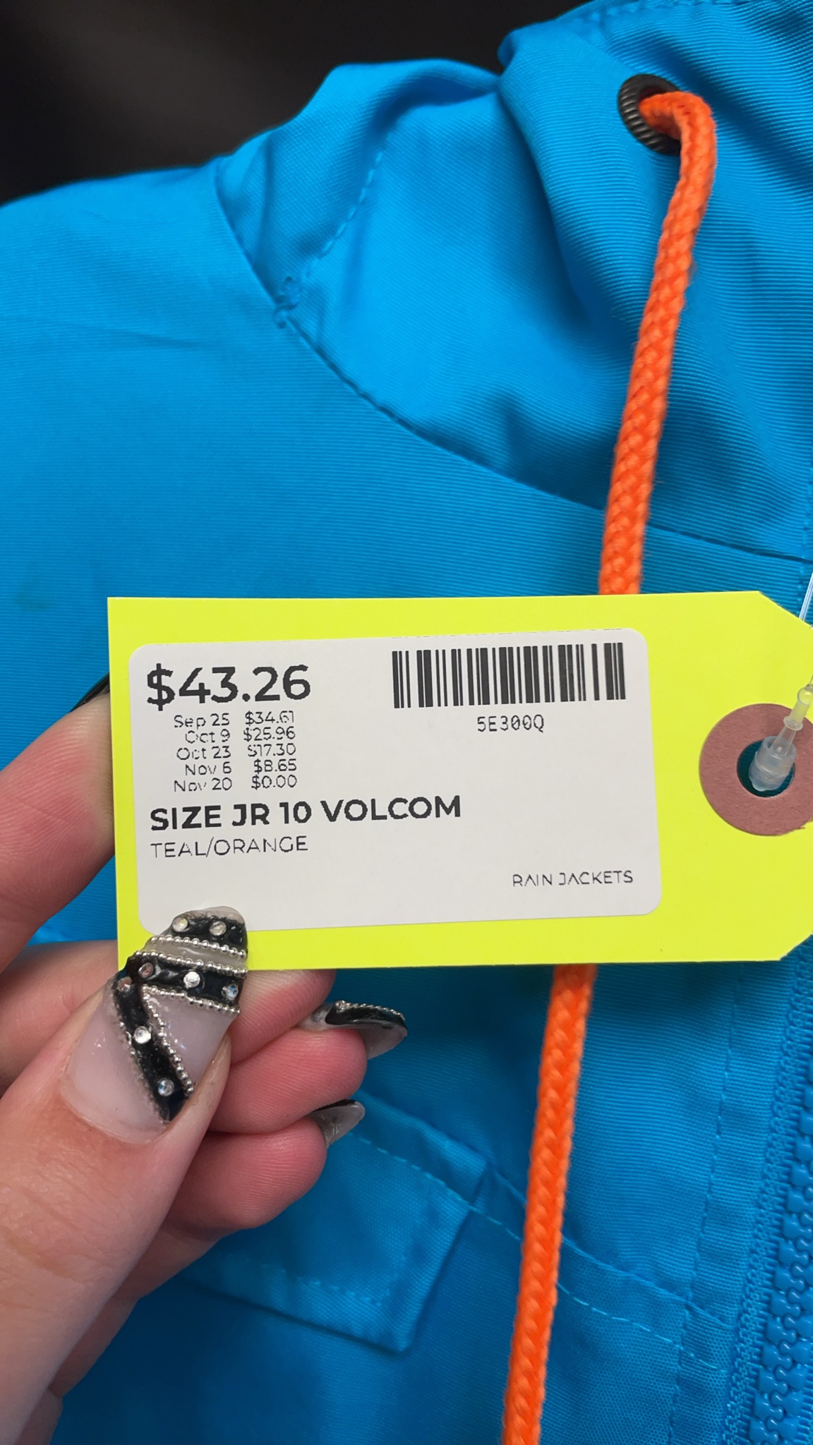 Volcom Rain Jacket JR 10 Teal/Orange