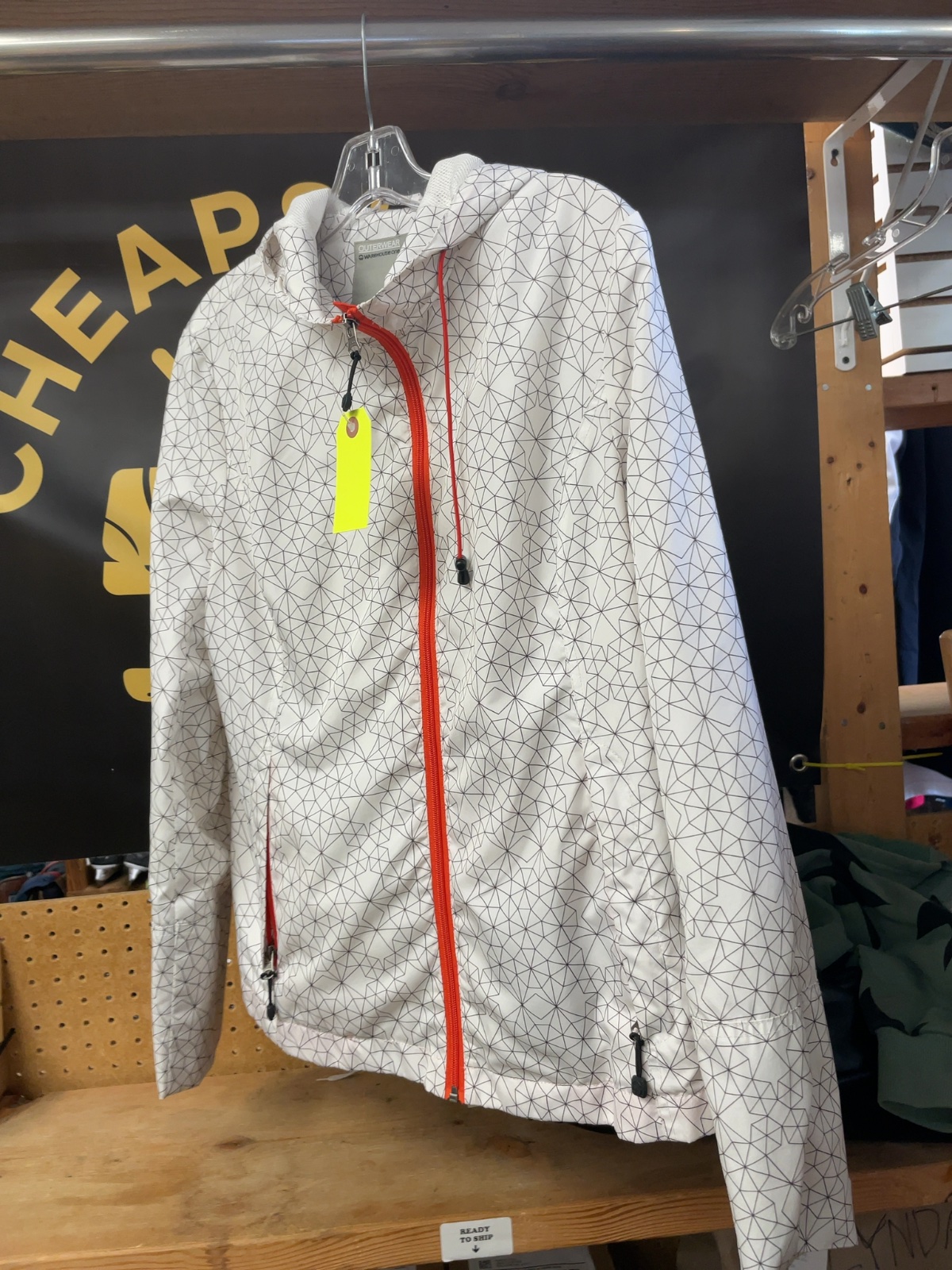 Warehouse One Geometric Rain Jacket Medium White