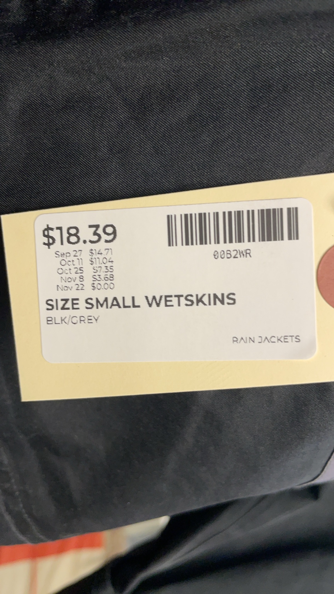 Wetskins Rain Jacket Size Small Black/Grey