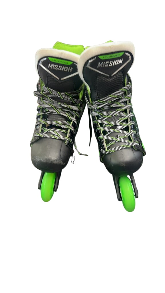 Mission Lil' Ripper Inline Hockey Skates Black/Green Used Size Y11-Y12 - image 1