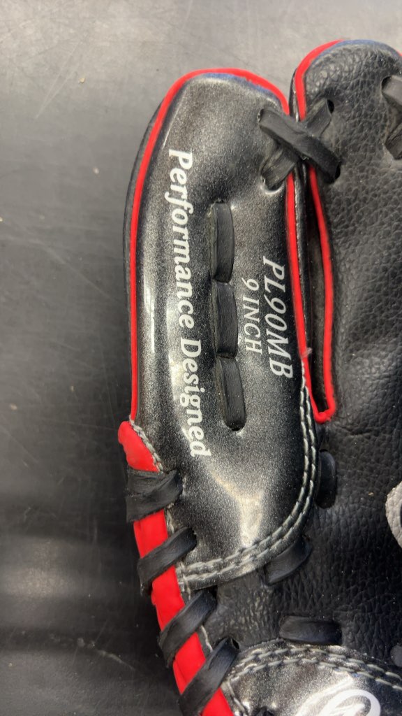 Rawlings PL90MB 9" Baseball Glove Black/Silver/Red Good Condition