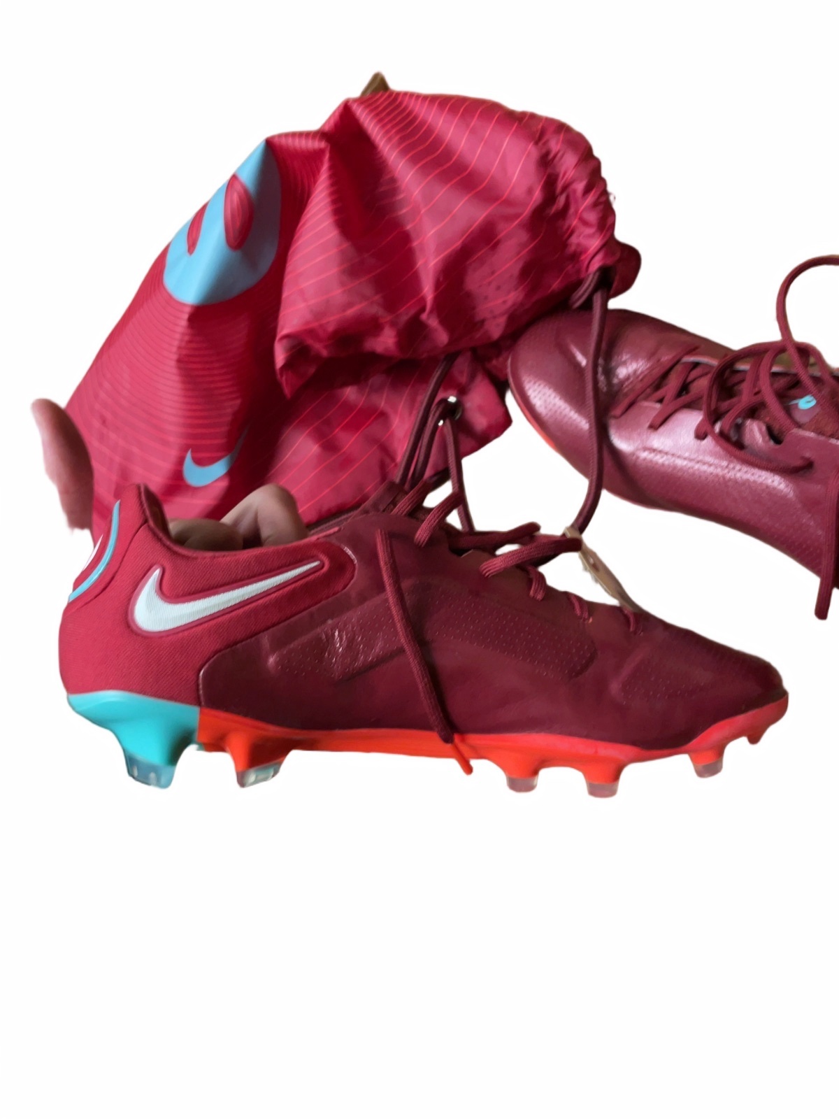 Nike Tiempo Legend Size 10.5 US Soccer Cleats with Bag Burgundy/Blue - image 1