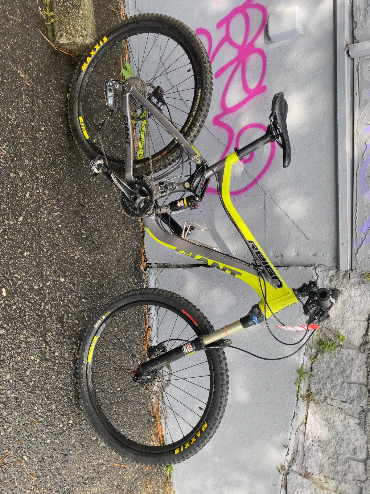 Giant Reign Full Suspension Mountain Bike Yellow/Grey Good