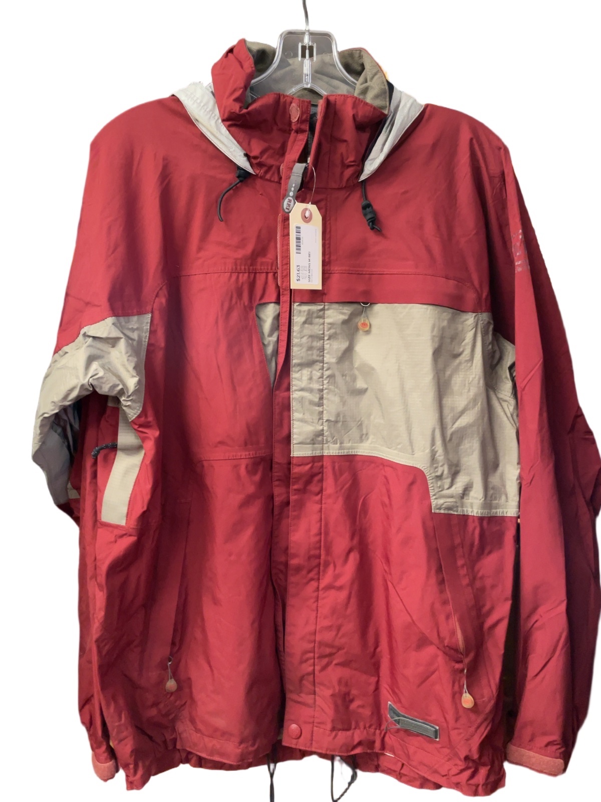 REI Hooded Rain Jacket Mens M Red Beige