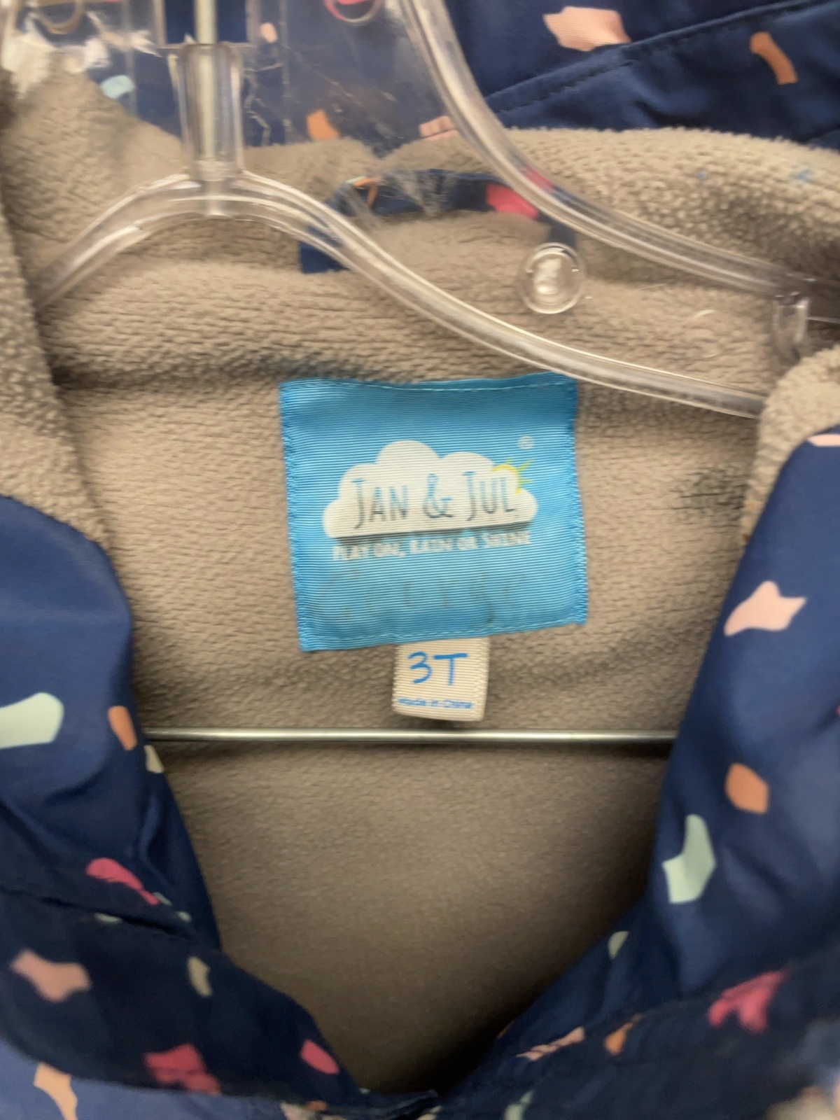 Jan & Jul Fleece Lined Rain Jacket Size 3T Blue Pattern