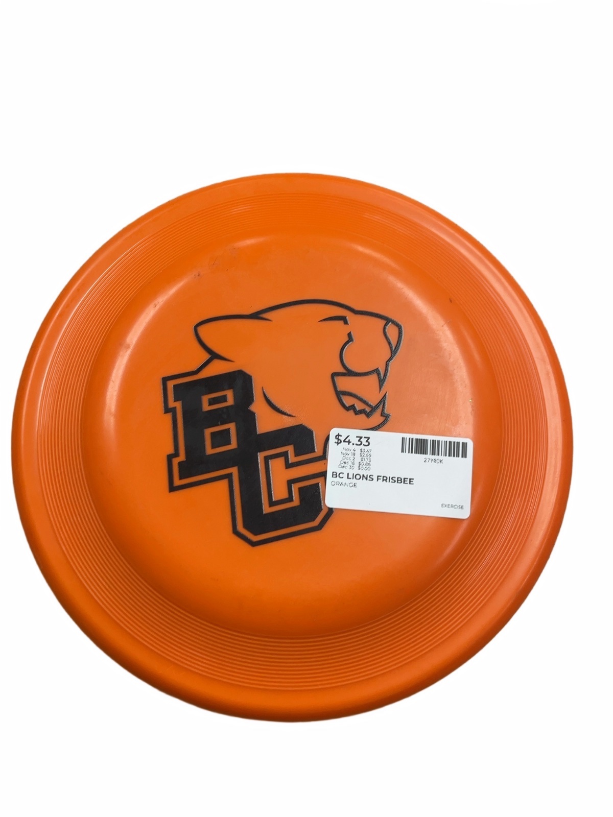 BC Lions Flying Disc Frisbee Orange