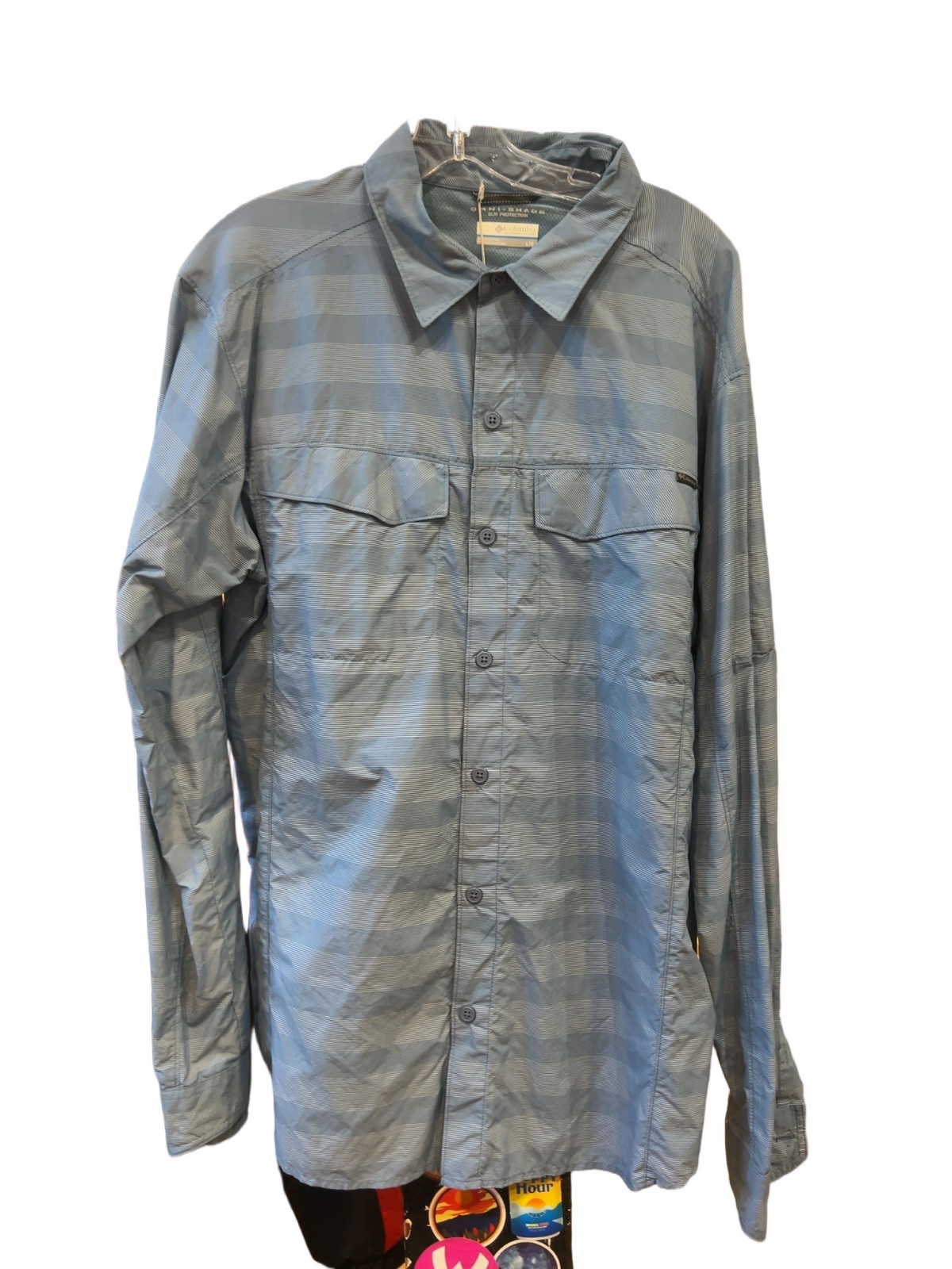 Columbia Omni-Shade Long Sleeve Hiking Shirt Blue Striped Good L - image 1
