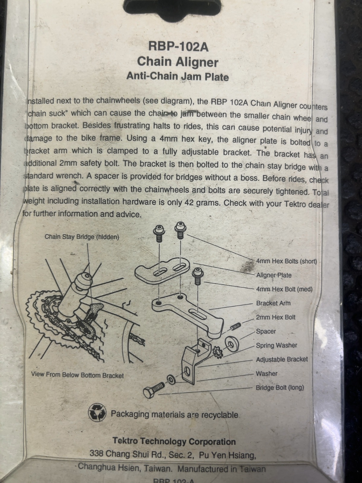 Tektro RBP-102A Chain Aligner Anti-Chain Jam Plate New
