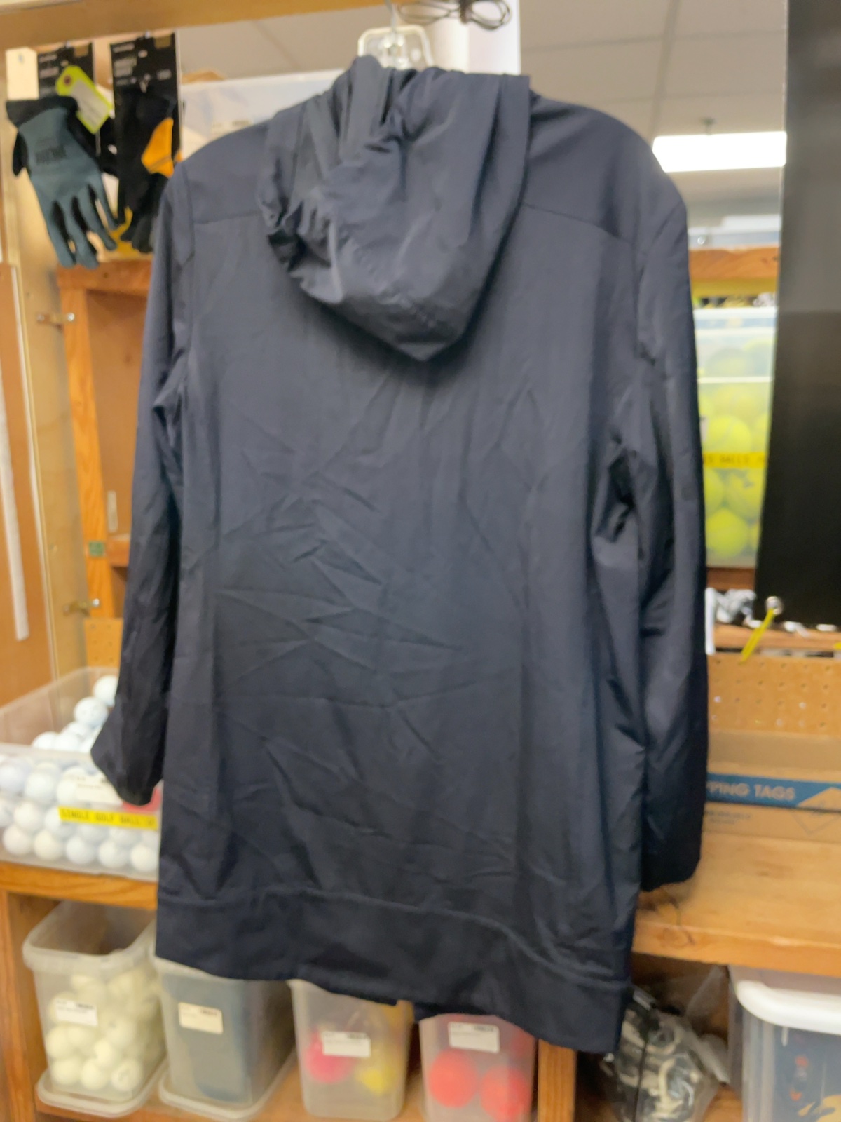 Hooded Full Zip Long Shell Jacket Size Large Black