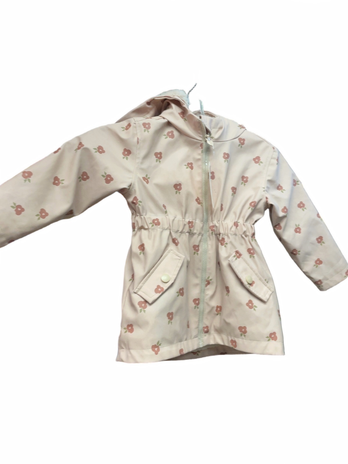 Floral Hooded Rain Jacket Size 24M Beige