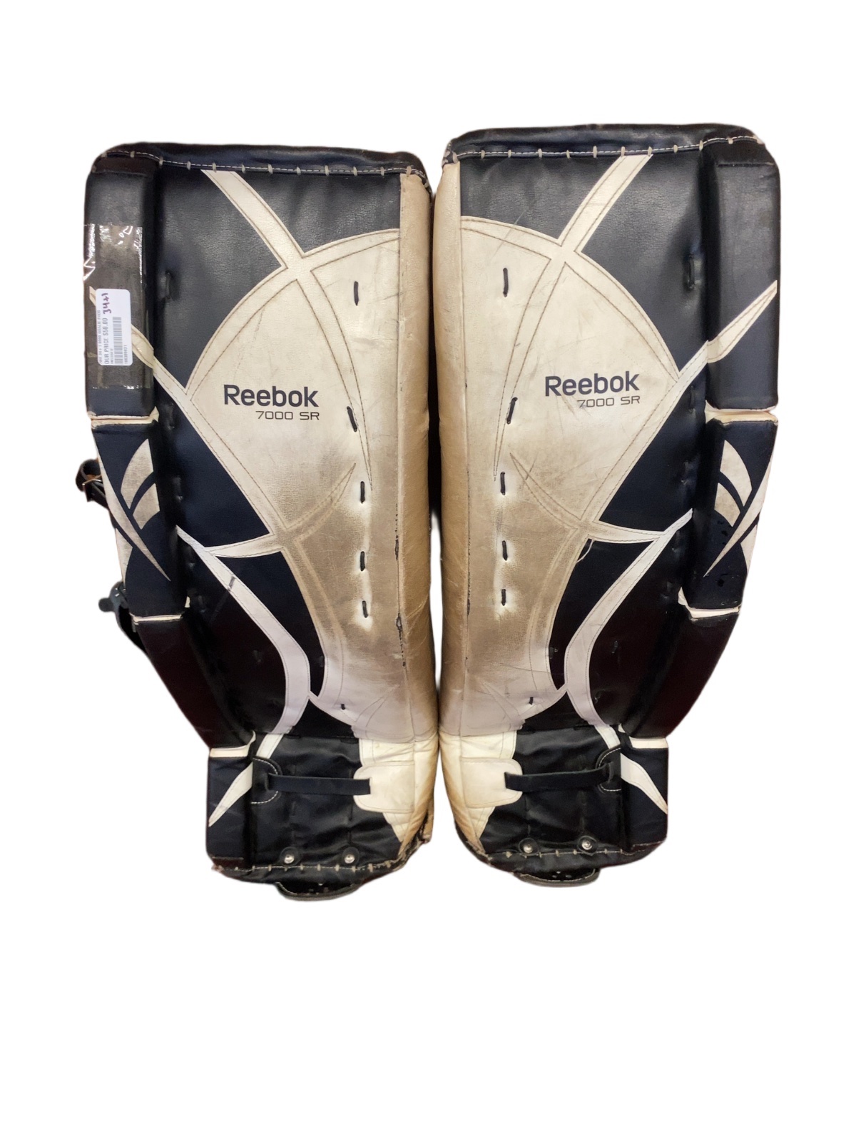 Reebok 7000 SR Hockey Goalie Leg Pads 34+1 Black White - image 1