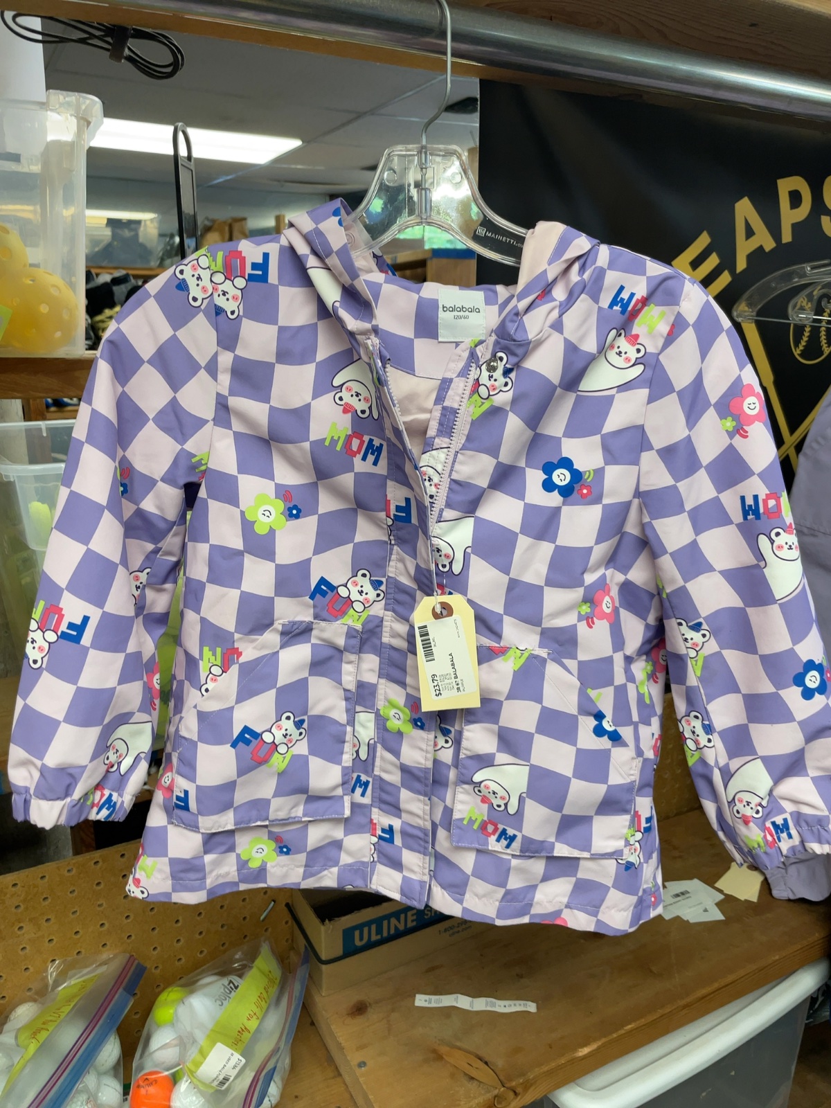 Balabala Hooded Rain Jacket Size 120/60 Purple Checkered