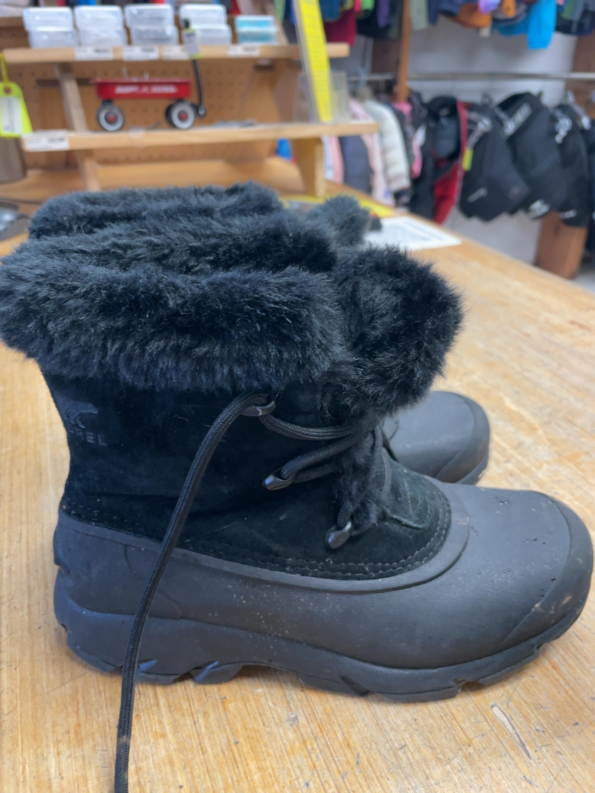 Sorel Winter Boots Size 6 Black Faux Fur