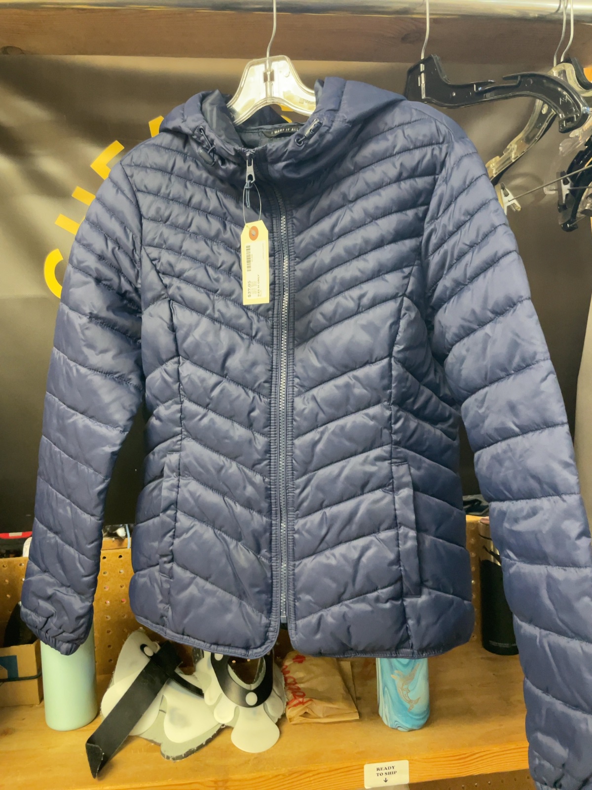 Size M Hooded Puffer Winter Jacket Blue